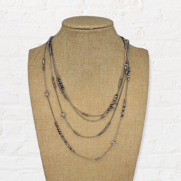 Chico's Double Strand Silver Tone Station Necklace - Picture 7 of 7